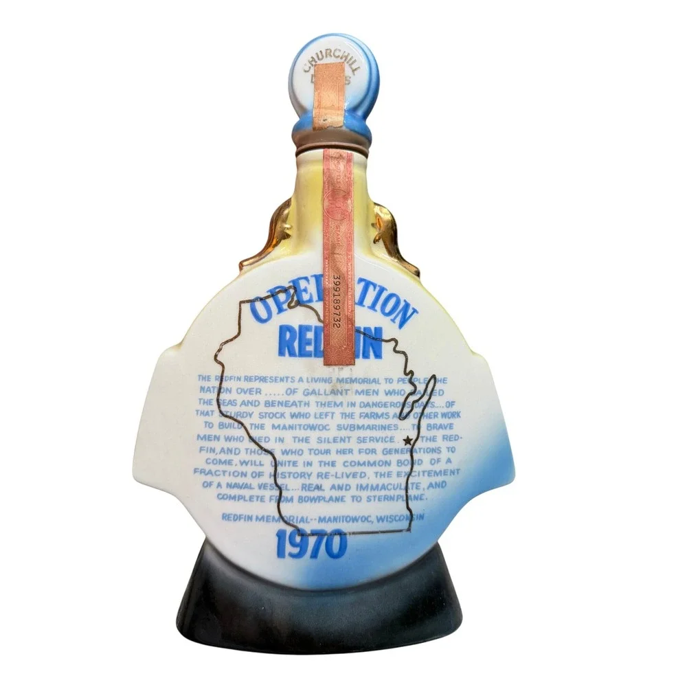 Jim Beam Operation Redfin Submarine Decanter 1970 Blue White Good Regal China